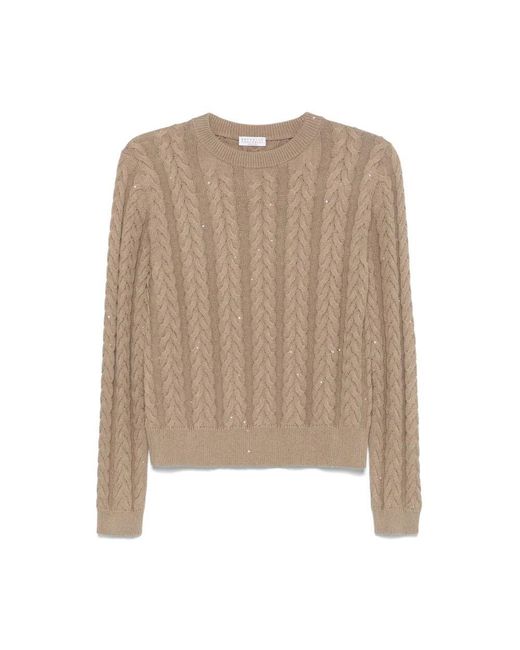 Round-Neck Knitwear Brunello Cucinelli en coloris Natural