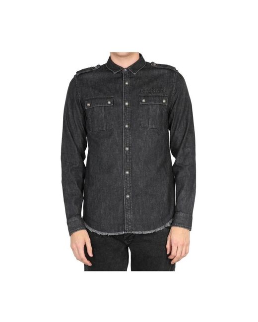 Balmain Men's Black Denim Shirts