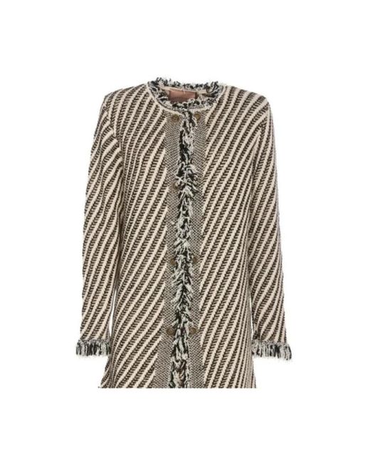 Twinset Truien & Vesten ,Veelkleurig ,Katoen Gestreepte Jacquard Gebreide Jas in het Gray