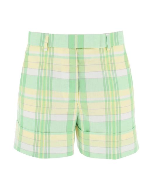 Shorts de algodón madras con puños Thom Browne de color Green