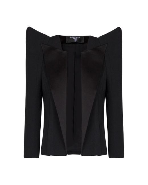 Giacca spencer in grain de poudre con spalle strutturate di Balmain in Black