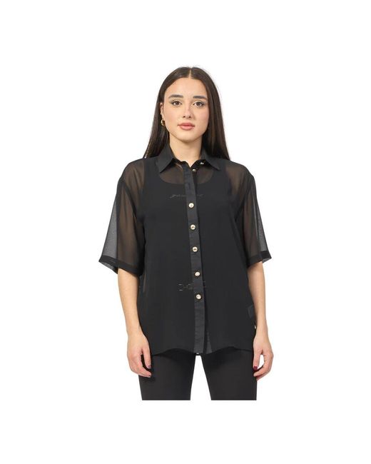 Gaelle Paris Black Schwarzes halbtransparentes hemd mit taschen