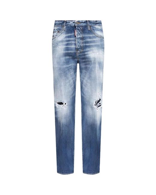 DSquared² Jeans ,Blauw ,Katoen Distressed Straight-Leg Jeans in het Blue voor heren