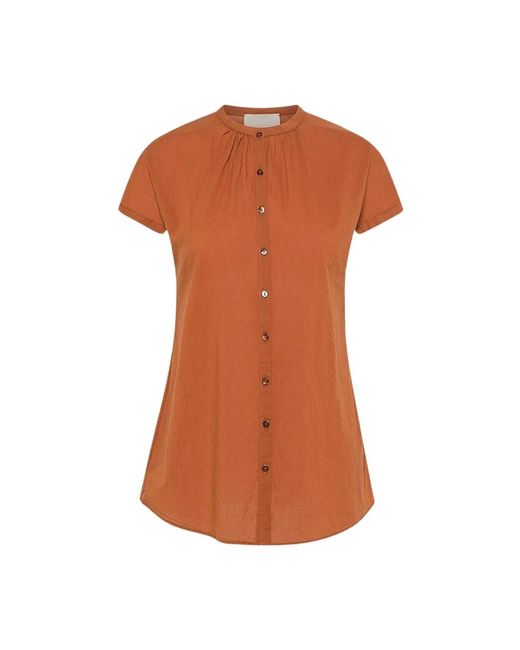 Camisa cuello coreano algodón voile Momoní de color Brown