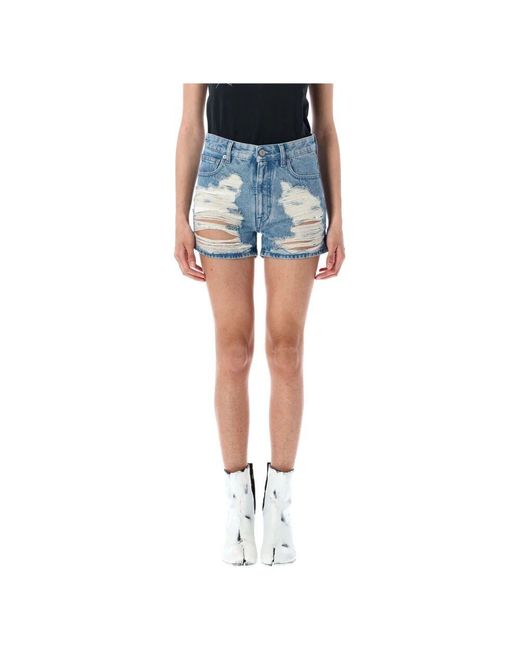 MM6 by Maison Martin Margiela Blue Blaue Ripped Denim Bermuda Shorts