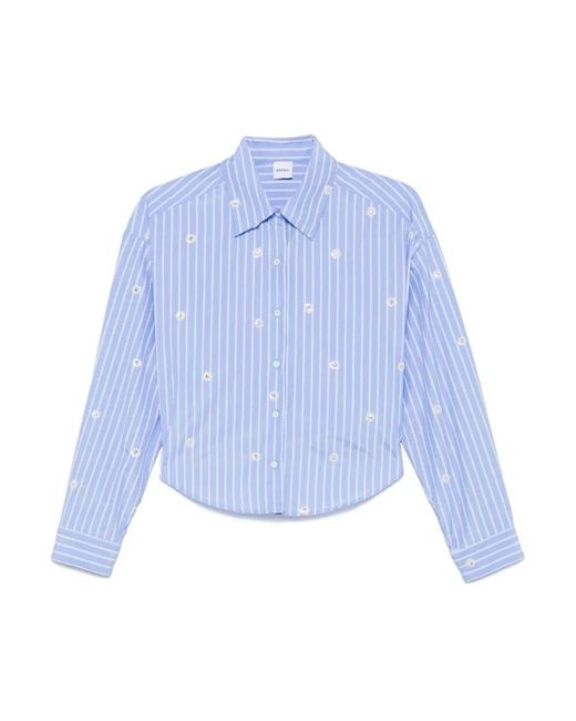 Aspesi Blue Gestreiftes Besticktes Hemd