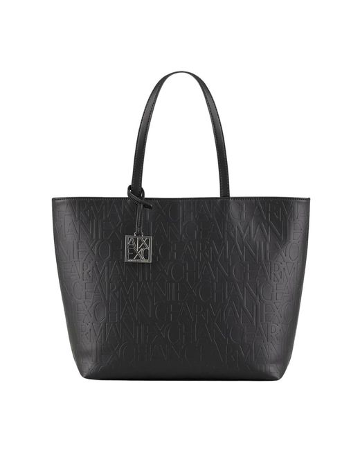 Armani Exchange Black Stilvolle schwarze shopper tasche mit logo-anhänger