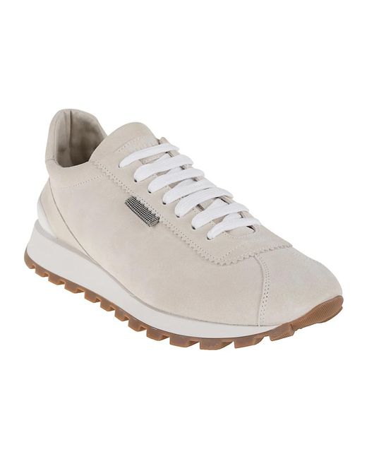 Brunello Cucinelli Gray Luxuriöse Wildleder-Sneaker Mit Schnürung
