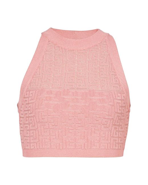 Balmain Pb Labyrinth Knit Top in het Pink