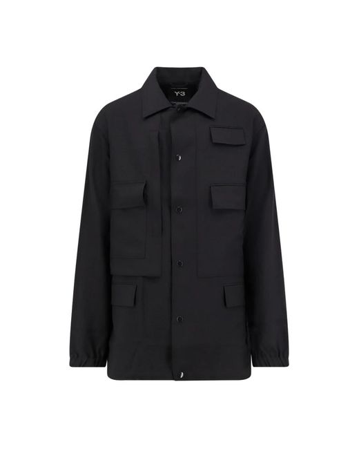 Y-3 Zwarte Jassen Met Brede Kraag in het Black voor heren