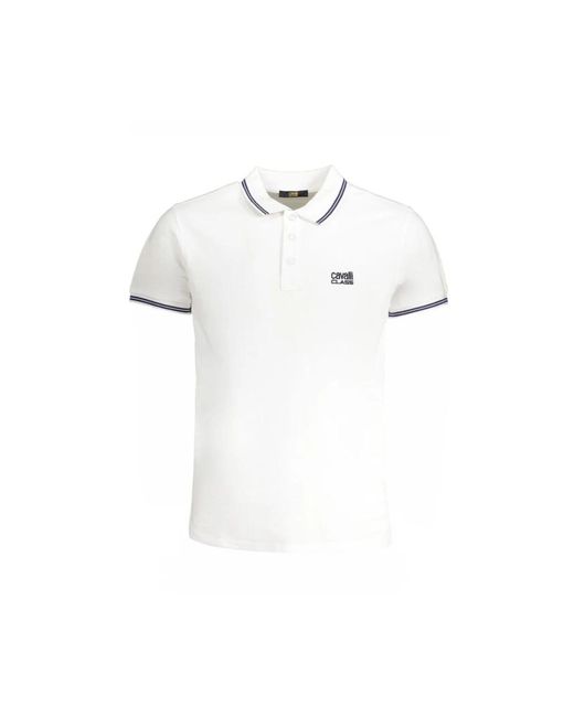 Polo in cotone bianco con ricamo di Roberto Cavalli in White da Uomo