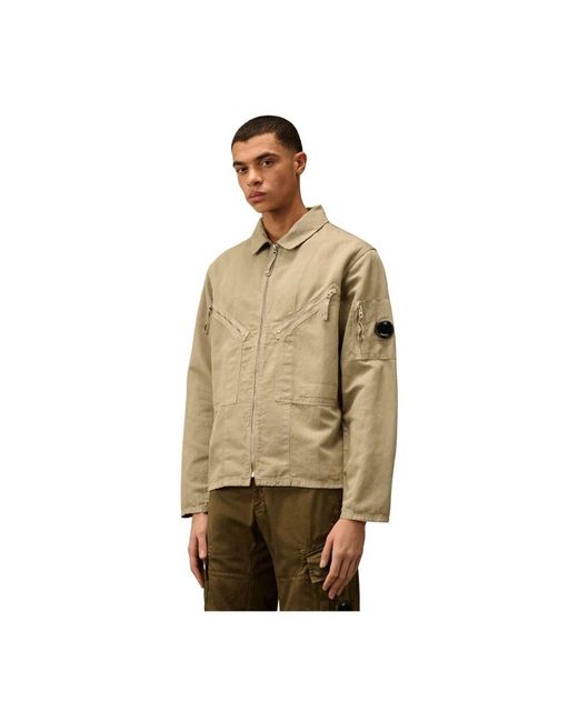 C P Company Leinen Zip Overshirt in Natural für Herren