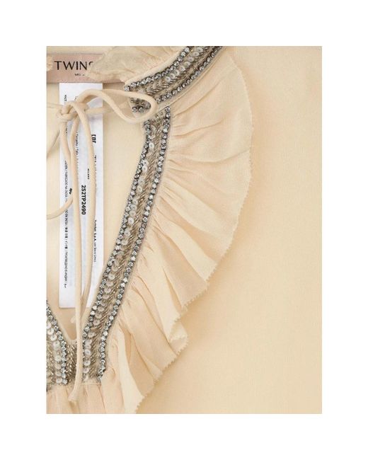 Twinset Overhemden ,Elegante Blouse Met Verfijnde Kraag in het Natural