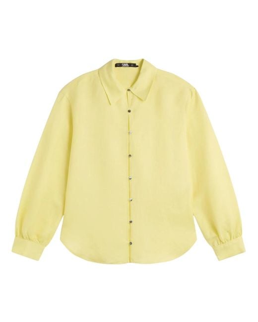 Blusa de lino con mangas voluminosas Karl Lagerfeld de color Yellow