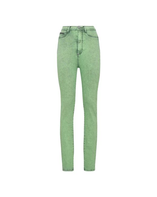 Philipp Plein Overdyed Stretch Super High-Waist Jeggings in het Green