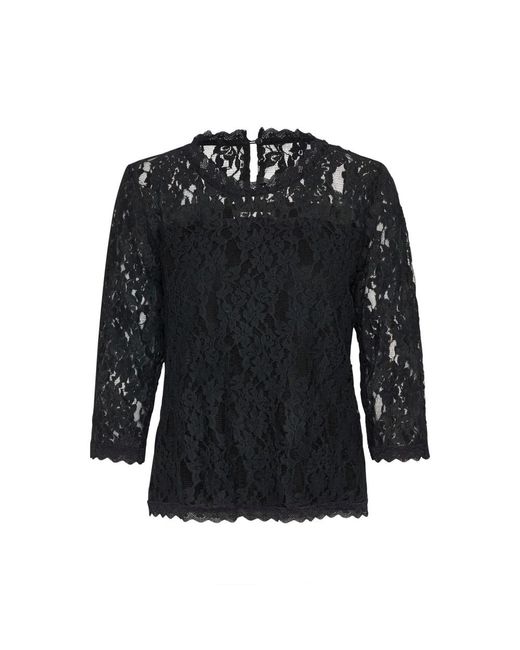 Cream Overhemden ,Zwart ,Katoen Zwart Kant 3/4 Mouw Blouse in het Black