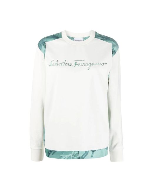Prenda de punto con cuello redondo y logotipo bordado Ferragamo de color Blue