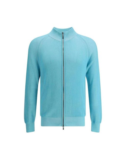 Moorer Geribbelde Cardigan Met Dubbele Rits in het Blue voor heren