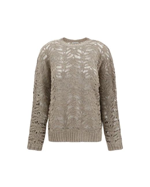 Brunello Cucinelli Gray Perforierter Pullover Mit Pailletten