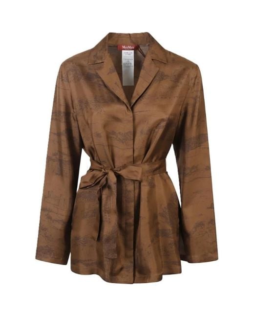Max Mara Jassen ,Bruin ,Flowy Print Jacket in het Brown