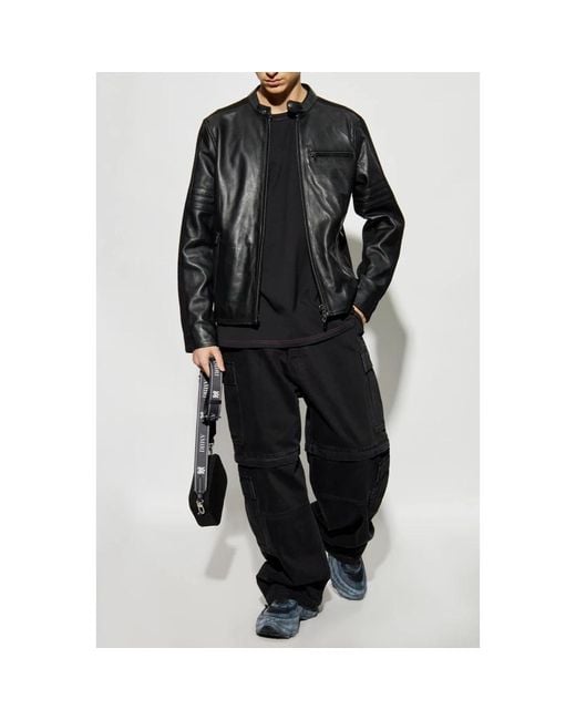 DIESEL Leather Jacket L-Simz in Black for Men | Lyst