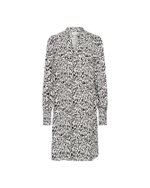 Kaffe Gray Grafische linien kleid mit smock-schetten