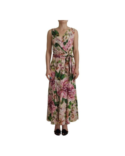 Dolce & Gabbana Brown Rosa blumen stretch wickelkleid