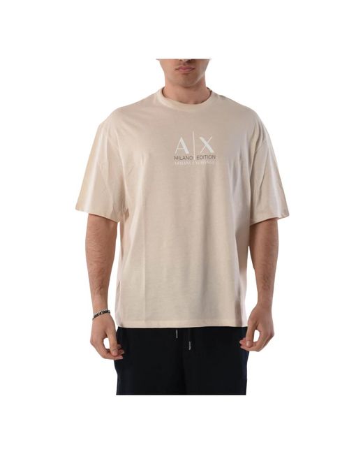 Armani Exchange Baumwoll-t-shirt mit frontlogo in Natural für Herren