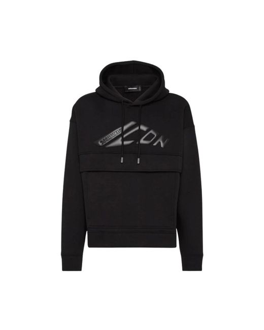 DSquared² Hoodies & Sweatvesten ,Zwart ,Katoen Hoodie Met Losse Pasvorm En Kangoeroezak in het Black voor heren