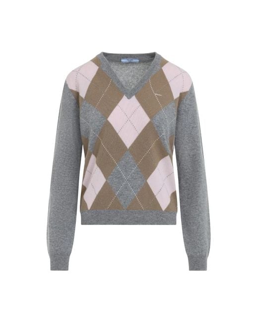 Prada Gray V-Neck Knitwear
