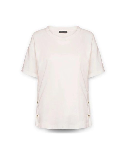 Elena Miro White T-Shirt Mit Knöpfen An Den Schlitzen