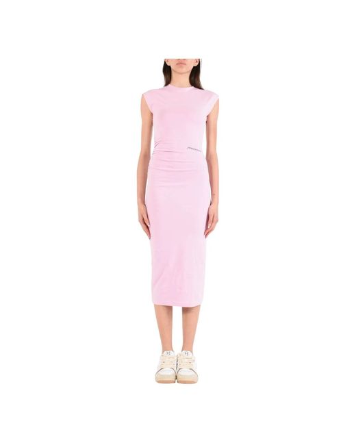 hinnominate Pink Langes baumwollkleid mit seitlicher raffung