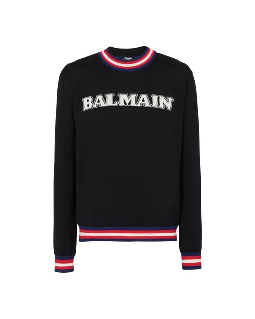 Balmain Black Merino Wool Logo Sweater for men