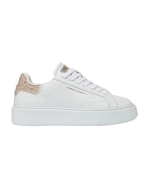 Crime London White Weiße Ledersneakers Mit Strass