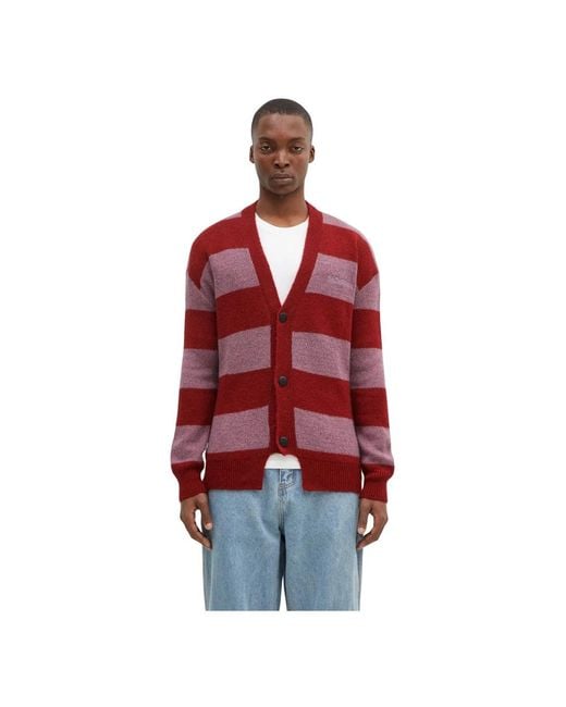 No Problemo Oversized Cardigan Van Mohair Met Strepen in het Red voor heren