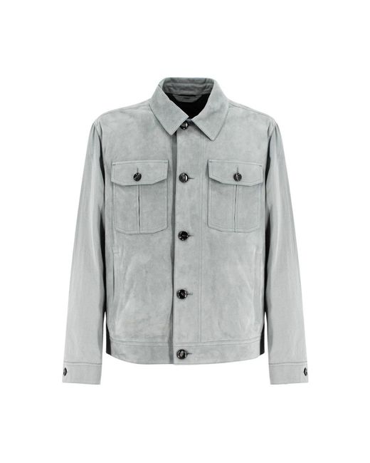 Brioni Gray Leather Jackets for men