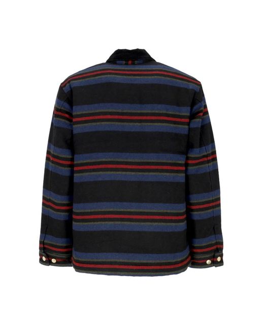 Carhartt Jassen ,Zwart ,Wol Gestreepte Werkjas Met Fluwelen Kraag in het Blue voor heren