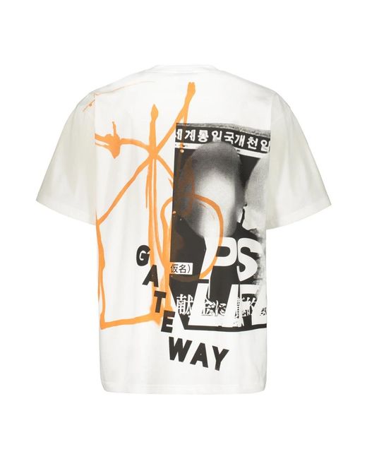 Pam Tops ,Wit ,Katoen Katoenen T-Shirt Met Ribboord Halslijn Print in het Metallic voor heren