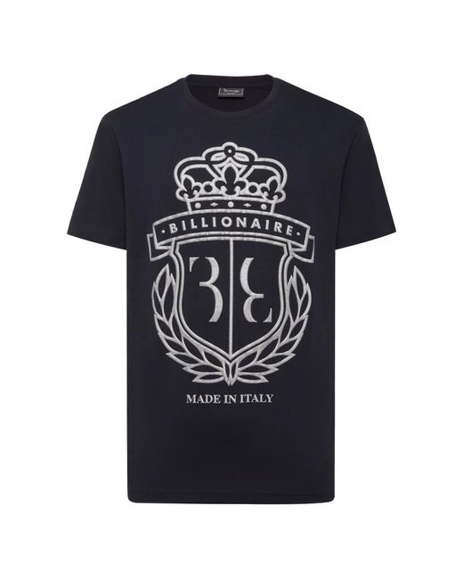 Billionaire Tops ,Blauw ,Katoen T-Shirt Ronde Hals Ss Crest in het Black voor heren
