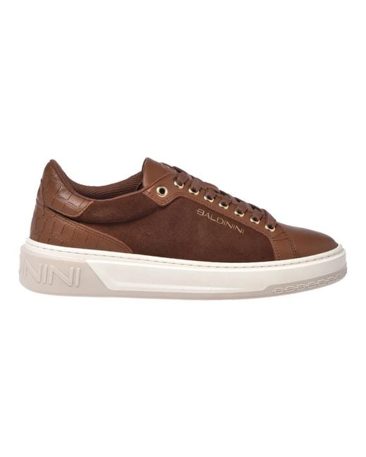Baldinini Brown Leather Trainers With Crocodile Print
