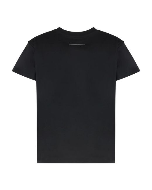 MM6 by Maison Martin Margiela Black Gerippter Kragen Baumwoll-Rundhals-T-Shirt
