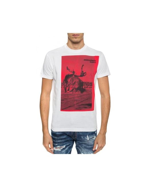 DSquared² Tops ,Wit ,Katoen T-Shirt Met Ronde Hals in het Red voor heren