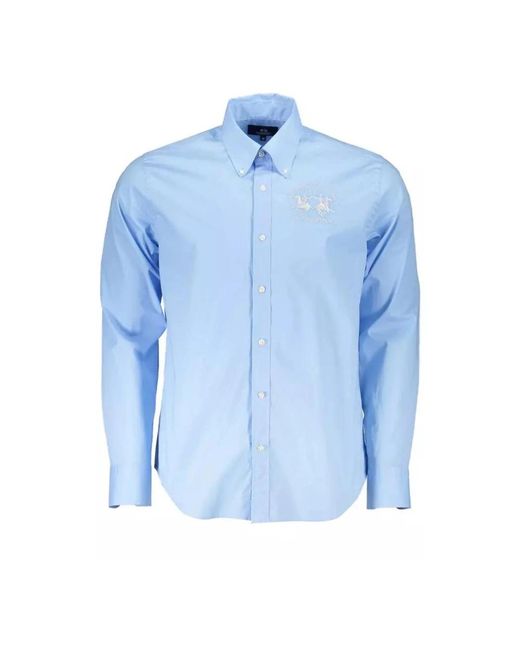 Camicia in cotone con ricamo logo di La Martina in Blue da Uomo