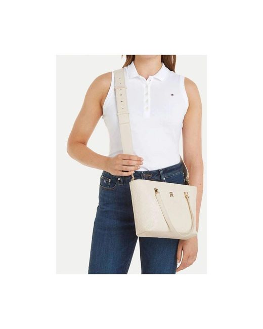 Tommy Hilfiger White Ivory Mini Tote Monogram Handtasche