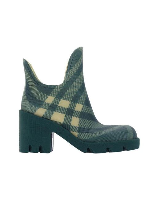 Burberry Green Chunky heel ankle boots mit karomuster