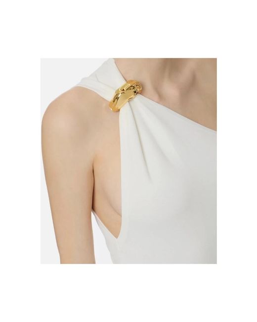 Elisabetta Franchi White Carpet One Shoulder Knit Dress
