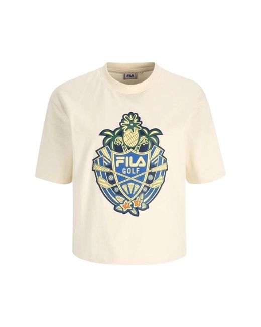 Camiseta de algodón de manga corta con logo Fila de color Natural