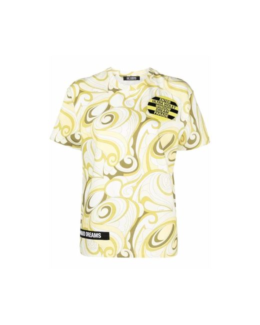 Raf Simons Tops ,Groen ,Katoen Abstract Print T-Shirt in het Metallic