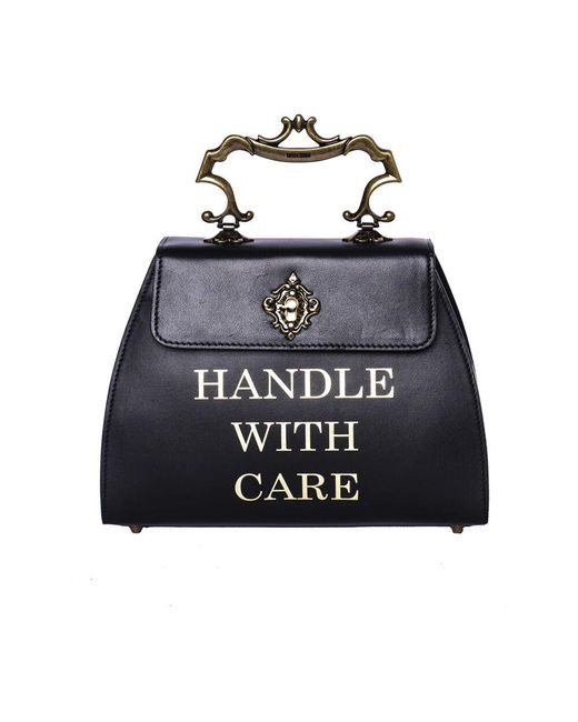 Moschino Blue Schwarze Kleine Leder-Schultertasche Mit Akkordeon-Design