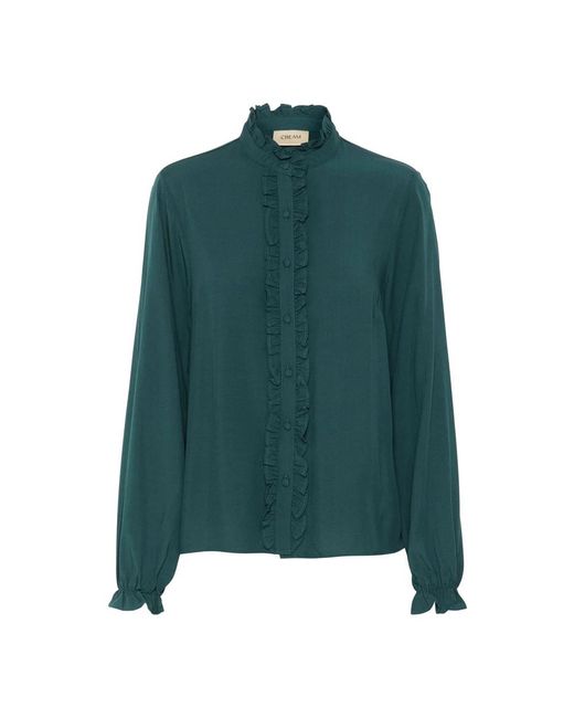 Cream Overhemden ,Groen ,Frill Shirt Met Pofmouwen Sea Moss in het Green